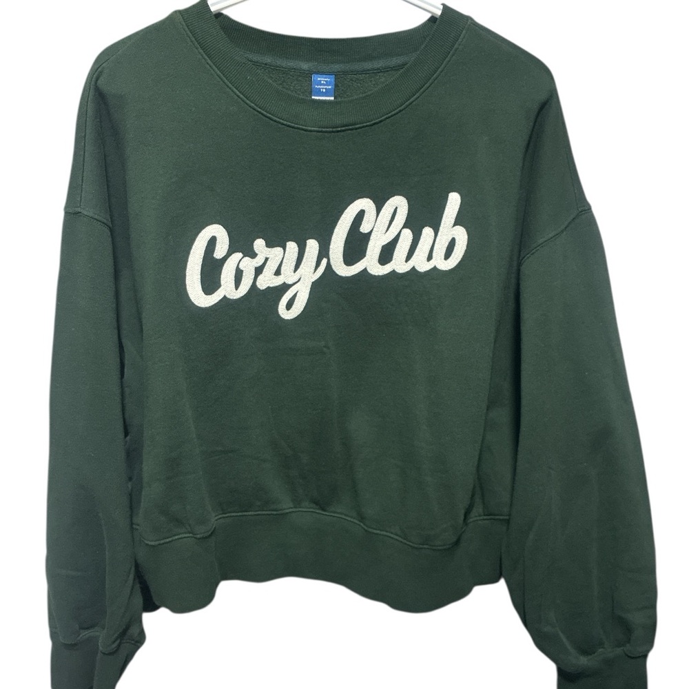 Old Navy Green Cozy Club Cropped Sweatshirt